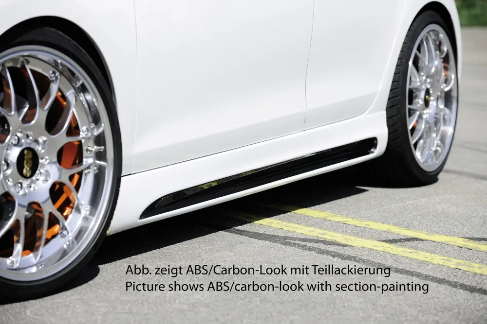 Rieger boční práh mont. strana levá pro Volkswagen Golf 6 vč. GTD, GTI 3-dvéř., 5-dvéř., kabriolet, variant, plast ABS s povrchovou úpravou Carbon-Look, s prolisem a výřezem Dokud Zásoby Vydrží
